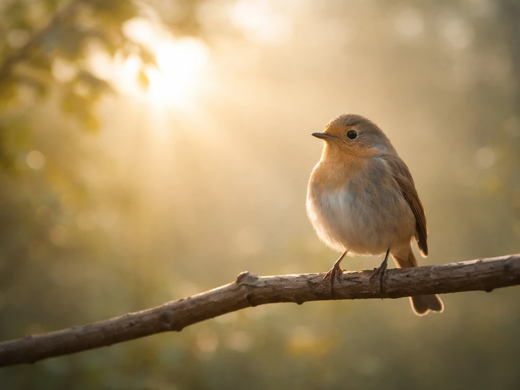 A small bird perched in soft light, symbolizing life and spiritual freedom.