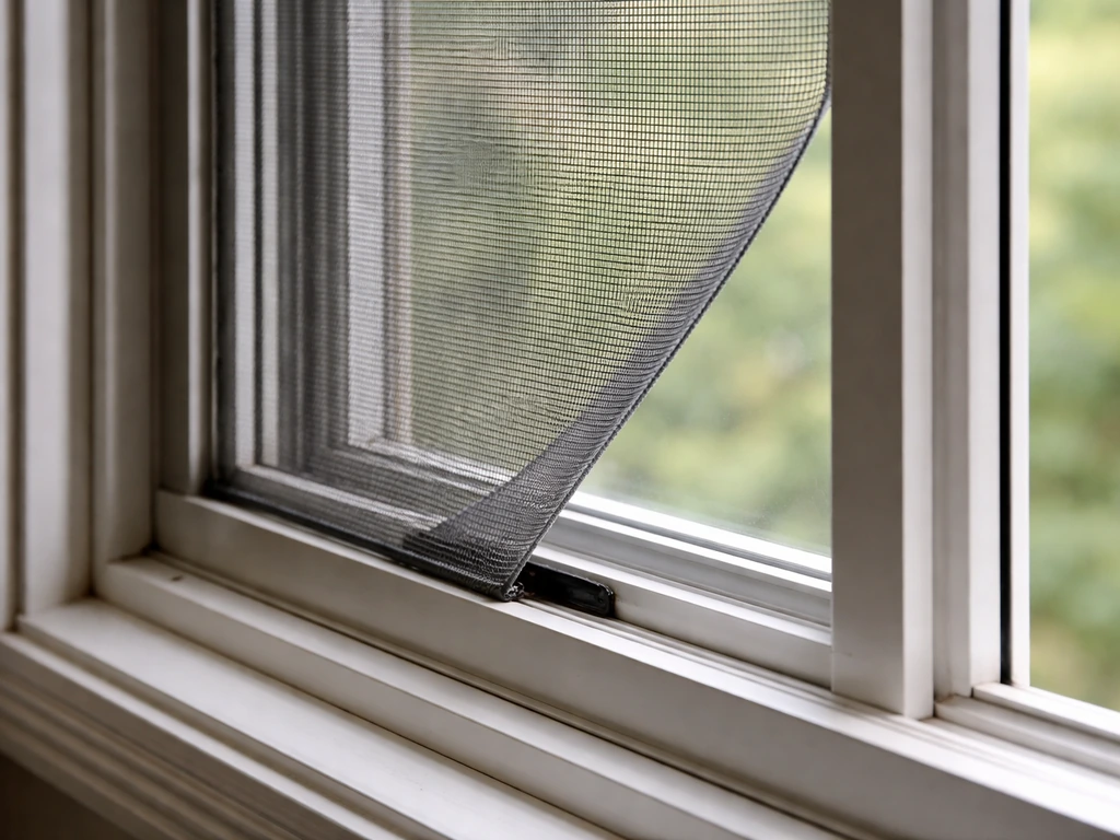 Close-up of an ajar window and lifted window screen corner, showing a gap birds can enter.